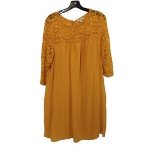 Boho yellow lace top fit and flare dress‎